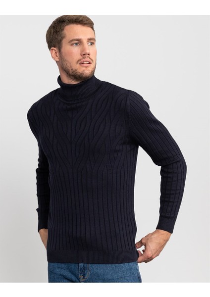 Balıkçı Yaka Desenli Lacivert Erkek Kazak fiyatları