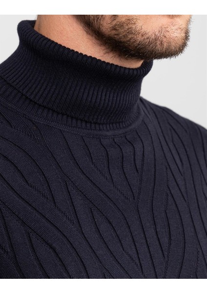 Balıkçı Yaka Desenli Lacivert Erkek Kazak fırsatları