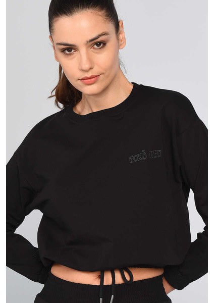 Steward Siyah Kadın Bisiklet Yaka Sweatshirt modelleri