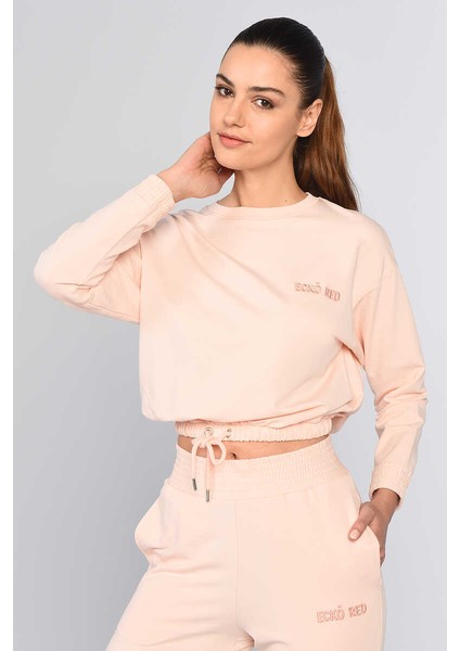 Steward Pembe Kadın Bisiklet Yaka Sweatshirt