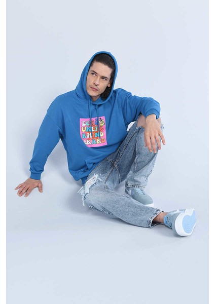 Ecko Unltd Henley Mavi Erkek Kapüşonlu Hoodie