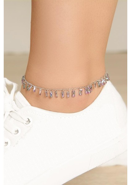 Gümüş Mistik Topaz Dikdörtgen Taşlı Halhal