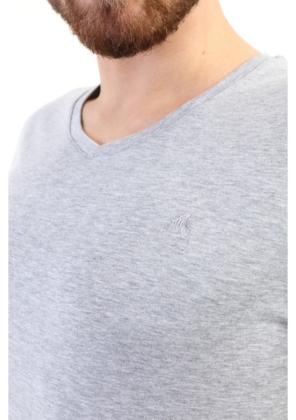 Kısa Kol V Yaka T-Shirt - Gri fiyatları