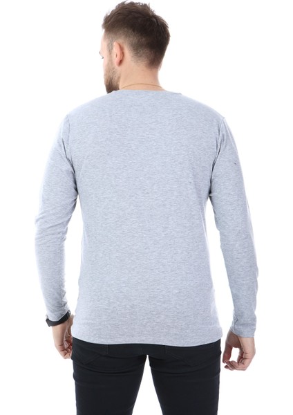 Uzun Kol V Yaka T-Shirt- Gri modelleri