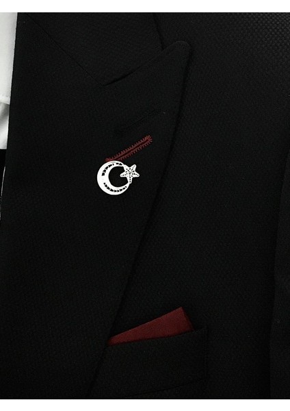 Gümüş Beyaz Telkari Ay Yıldız Rozet