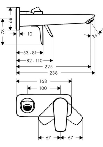Talis E Tek Kollu Lavabo Bataryası Ankastre Duvara Monte, 22.5 cm Gaga ile Parlak Altın Optik - HNG71734990 fiyatları