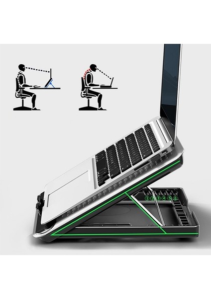 Ayarlanabilir Laptop-Notebook Soğutuculu Stand 2 USB Çıkışlı Gri