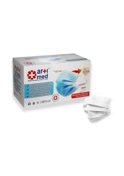 Maske 3 Katlı 50 Li Beyaz Geniş Bantlı Meltblown