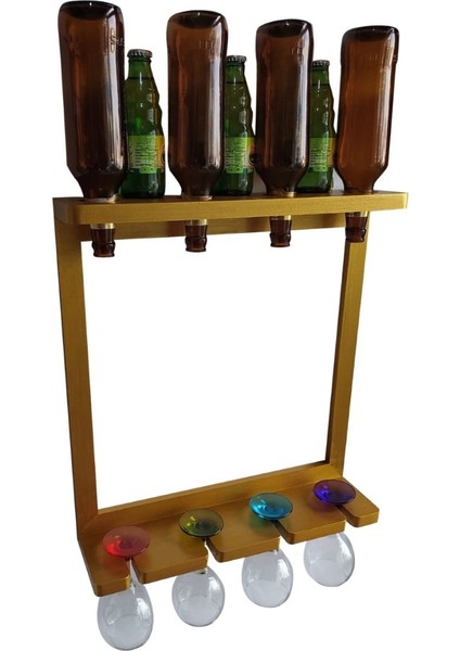 Ahşap Altın Varaklı Şaraplık Kadehlik Mutfak Salon Bar Dekoru 44*50 cm