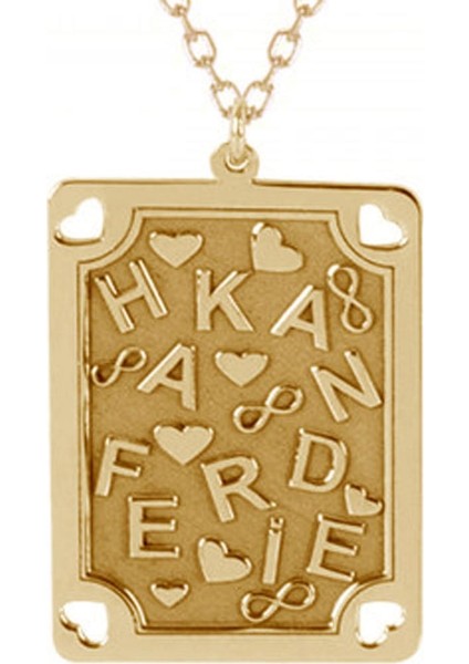 Plaka Kolye Kişiye Özel İsimli Altın Kaplama Gümüş