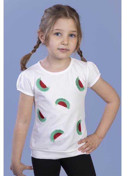Kız Çocuk Karpuz Nakışlı T-Shirt