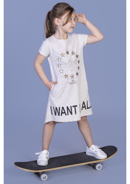 Kız Çocuk I Want It All Baskılı Elbise