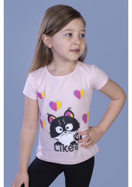 Kız Çocuk Likee Kedi Baskılı T-Shirt