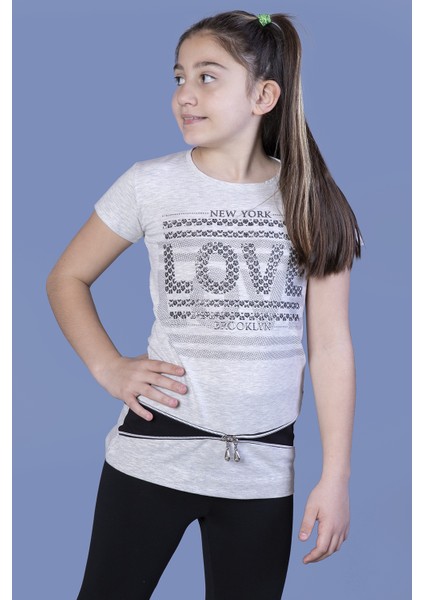 Kız Çocuk T-Shirt Love Varak Baskı K.Melanj 14 Yaş K-130