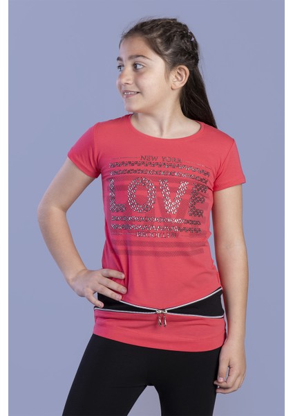 Kız Çocuk T-Shirt Love Varak Baskı N.Çiçeği 12 Yaş K-129