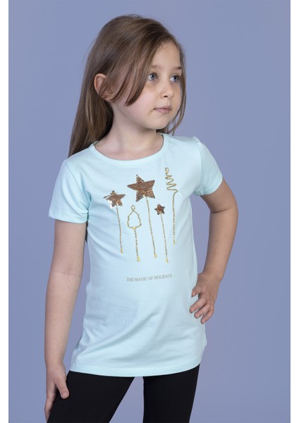 Kız Çocuk Yıldız Nakışlı T-Shirt