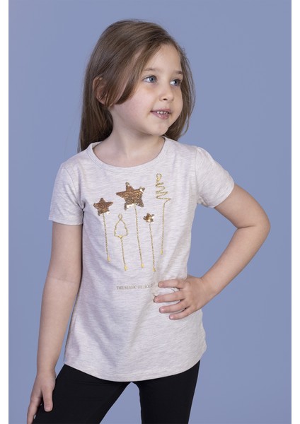 Kız Çocuk Yıldız Nakışlı T-Shirt
