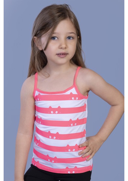 Kız Çocuk Kedi Baskılı Atlet Beyaz 1 Yaş K-209