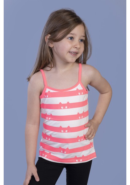 Kız Çocuk Kedi Baskılı Atlet Ekru 1 Yaş K-209