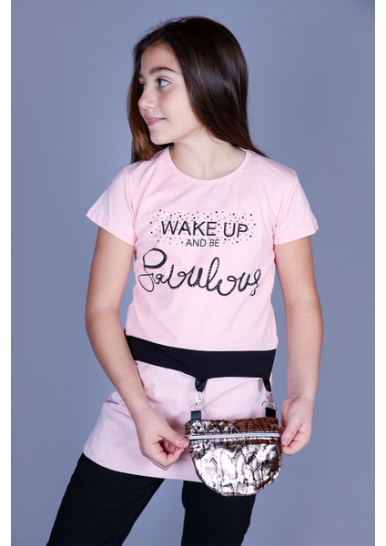 Kız Çocuk T-Shirt Önü Çantalı Pembe 10 Yaş K-128