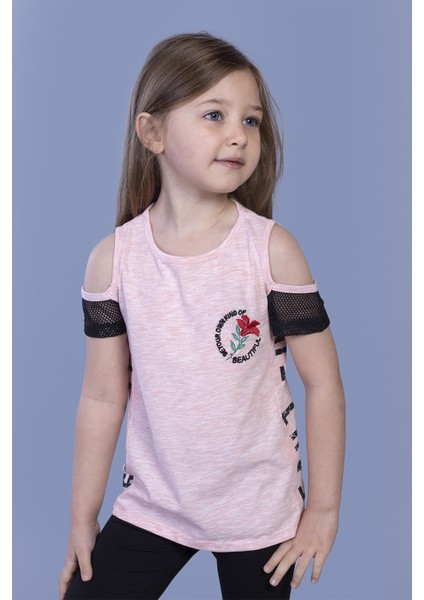 Kız Çocuk Göğsü Nakışlı T-shirt