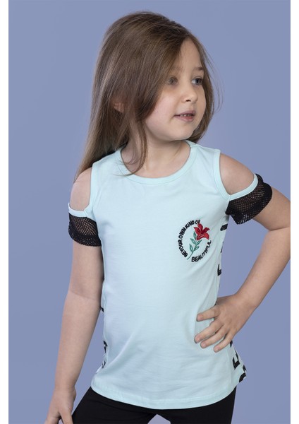 Kız Çocuk Göğsü Nakışlı T-shirt