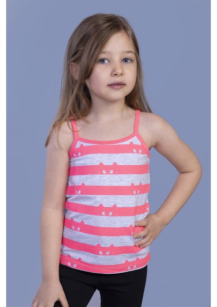 Kız Çocuk Kedi Baskılı Atlet Gri Melanj 1 Yaş K-209