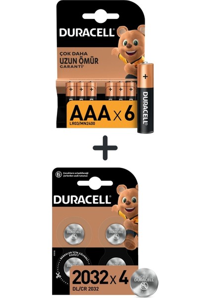 2032 Lityum Düğme Pil 3V 4'lü +Alkalin Aaa Ince Piller 6'lı Paket