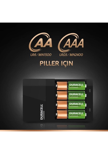 Cef 14 Şarj Aleti + 2 Adet Aa ve Aaa Pil Duracell 4 Saat Şarj Cihazı 1 Adet + Duracell Şarj Edilebilir Aa 1300 Mah Piller 2'li Paket