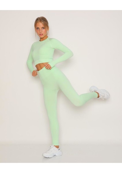 Kadın Extra Yüksek Bel Dikişsiz Spor Tayt Crop ile Takım