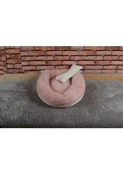 Sherpa Polar Yıkanabilir Yuvarlak Köpek Kedi Yatağı 50 cm Açık Pudra