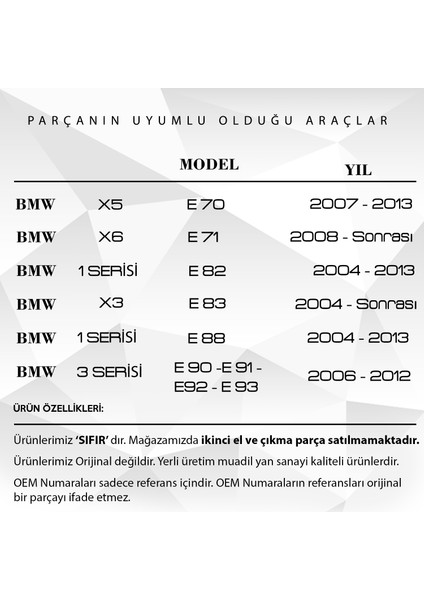 Alpha Auto Part Bmw 6 Serisi E63 E64 Için Kapı Kilit Tamir Seti (Sağ Sol Kapı)