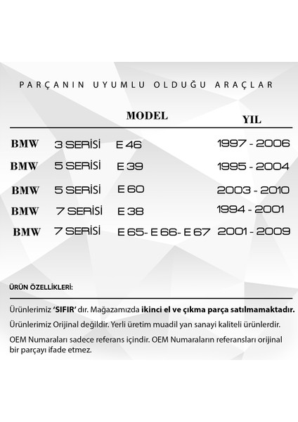 Bmw 7 Serisi E38 E65 Için Arka Perde Tamir Parçası 4'lü Set