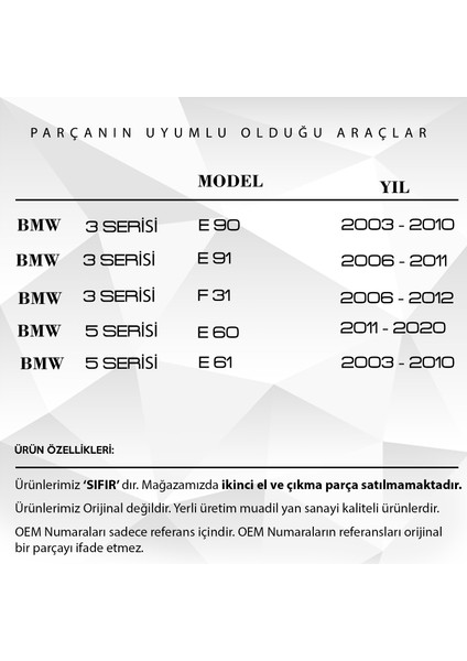 Bmw 7 Serisi F01 Için Arka Perde Tamir Plastik Parçası Klips