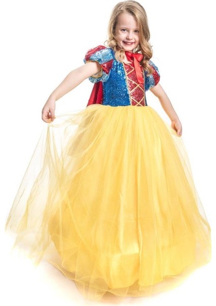 Tarlatanlı Pamuk Prenses Kostümü - Pamuk Prenses Kostümü Prenses Elbise - Pelerin +Taç li