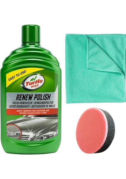 Turtle Wax Boya Yenileyici & Çizik Giderici 500 ml + Cila Uygulama Süngeri + Mikrofiber Bez