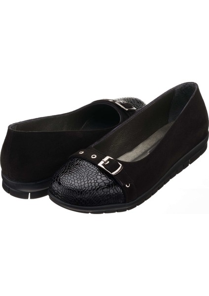 K1548 Siyah Tokalı Kroko Baskı Detaylı Süet Komfort Taban Büyük Numara Kadın Ayakkabı fiyatları