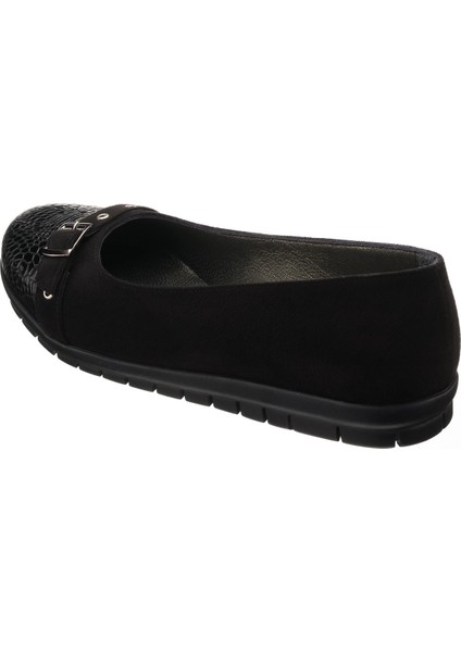 K1548 Siyah Tokalı Kroko Baskı Detaylı Süet Komfort Taban Büyük Numara Kadın Ayakkabı modelleri