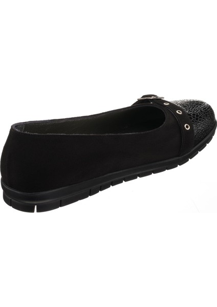 K1548 Siyah Tokalı Kroko Baskı Detaylı Süet Komfort Taban Büyük Numara Kadın Ayakkabı fırsatları