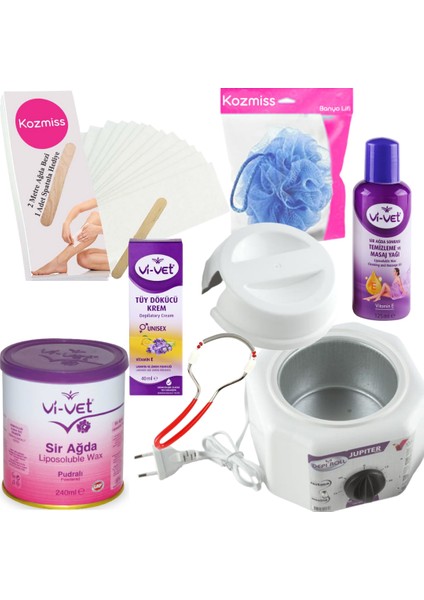 Ağda Isıtıcı Makine 240 ml Pudralı Konserve Ağda Seti 7 Parça Tüy Dökücü Kre mli