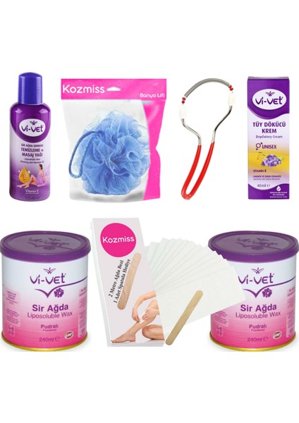 Vivet 240 ml Pudralı Konserve Ağda Seti 7 Parça Tüy Dökücü Kre mli