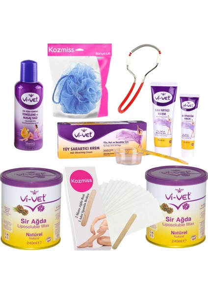 Vivet 240 ml Naturel Konserve Ağda Seti 7 Parça Tüy Sarartıcı Kre mli