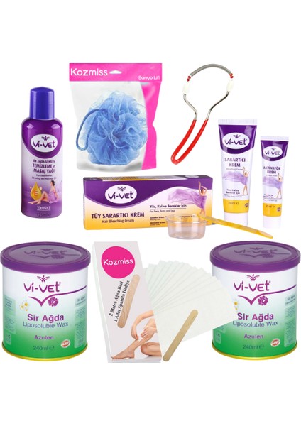 Vivet 240 ml Azulen Konserve Ağda Seti 7 Parça Tüy Sarartıcı Kre mli