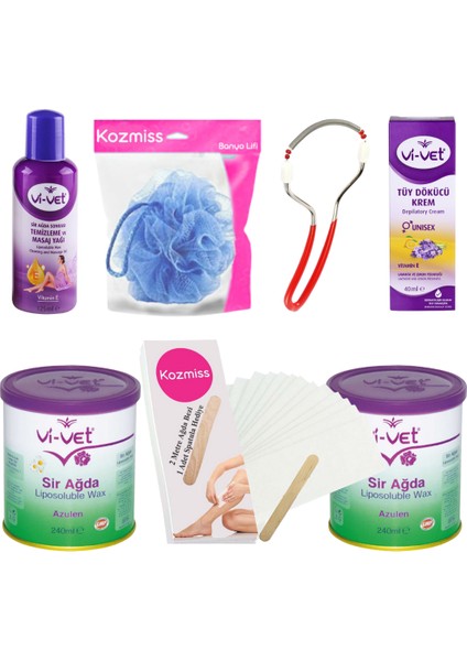 Vivet 240 ml Azulen Konserve Ağda Seti 7 Parça Tüy Dökücü Kre mli
