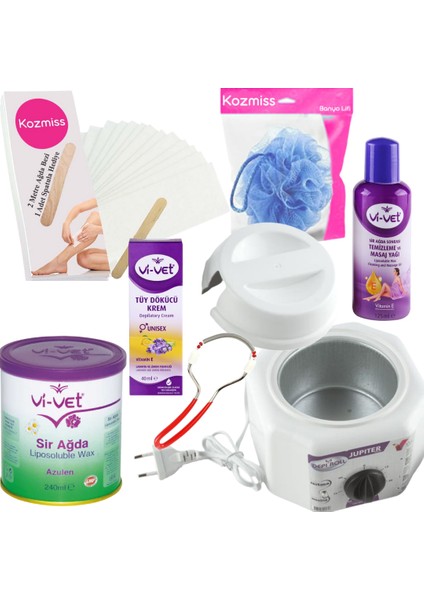 Ağda Isıtıcı Makine 240 ml Azulen Konserve Ağda Seti 7 Parça Tüy Dökücü Kre mli