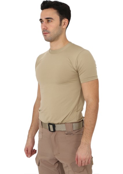 Bej Kısa Kol Microfiber T-Shirt - Slim Fit Outdoor Tişört fiyatları