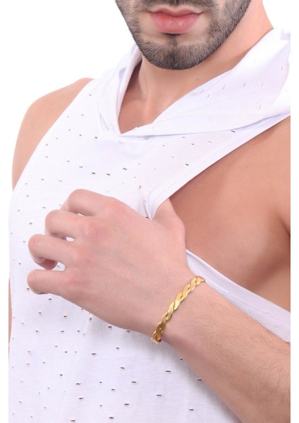 Erkek Altın Renk Kaplama Ayarlanabilir Örgü Dokulu Bileklik fiyatları