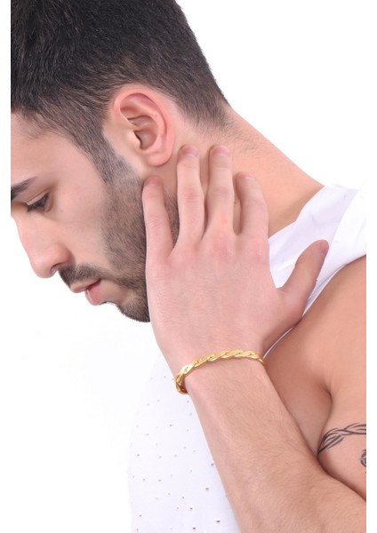 Erkek Altın Renk Kaplama Ayarlanabilir Örgü Dokulu Bileklik modelleri