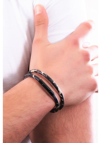 Erkek Çelik Kapama Kamuflaj Baskılı Dolama Deri Bileklik fırsatları