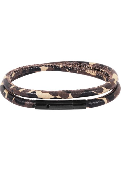 Erkek Çelik Kapama Kamuflaj Baskılı Dolama Deri Bileklik